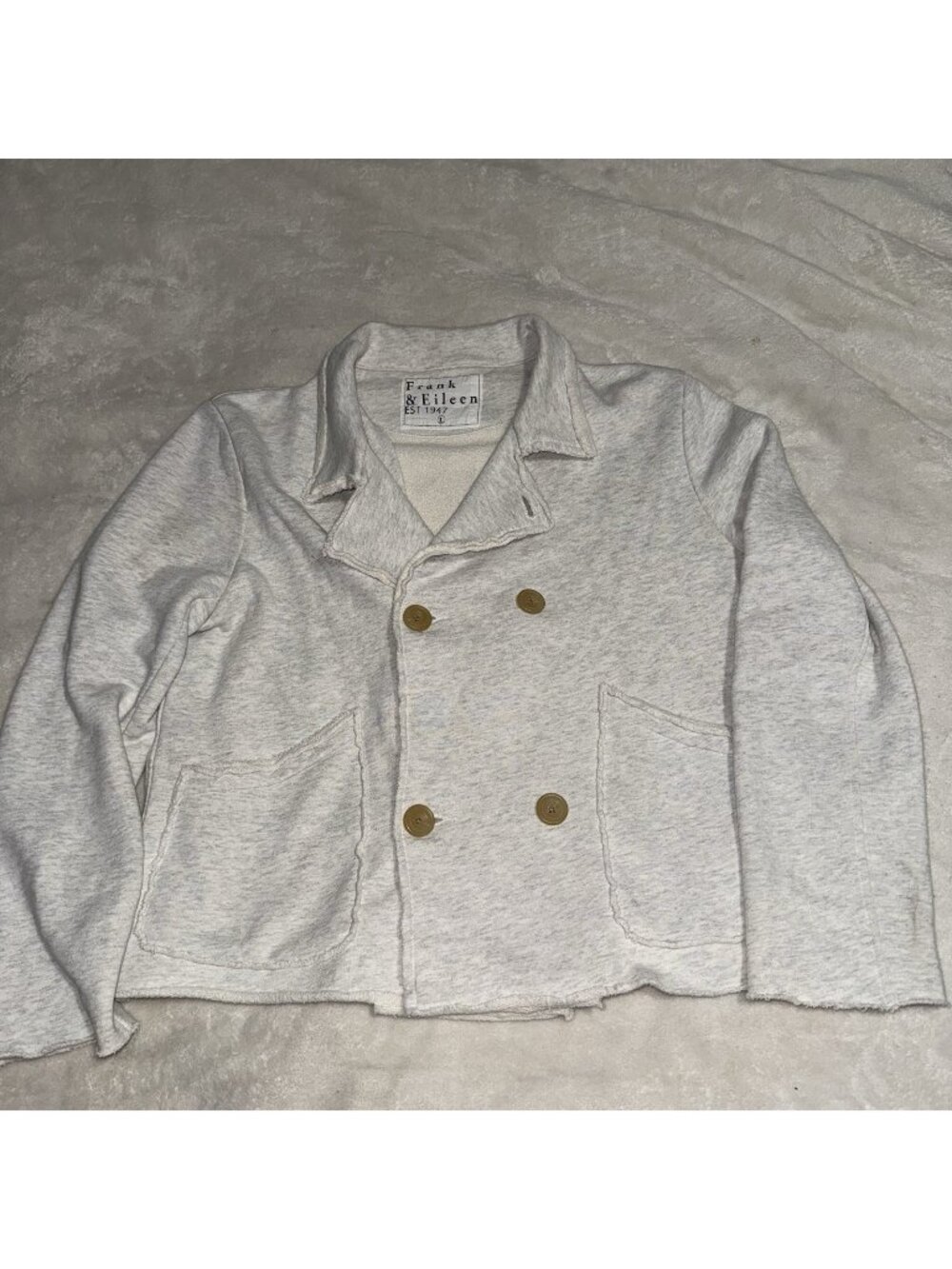 Frank & Eileen Women’s L Gray Fleece Double Breasted Jacket Raw Hem